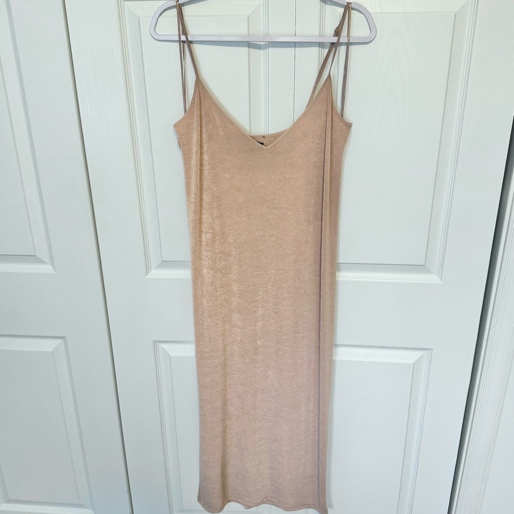 ZARA Nude slinky metallic maxi dress LARGE